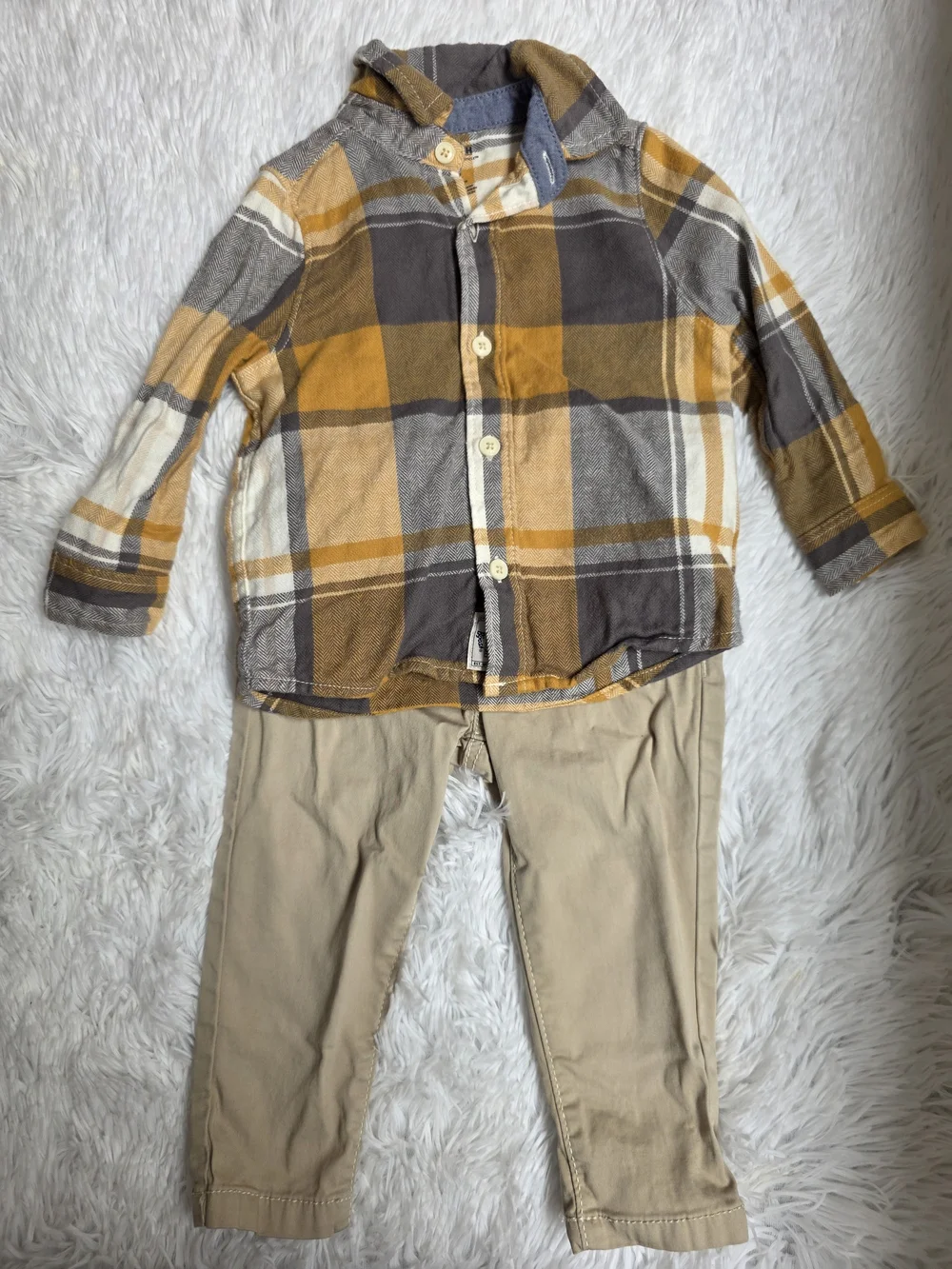 Kids Plaid Button-Up Shirt in Mustard & Gray